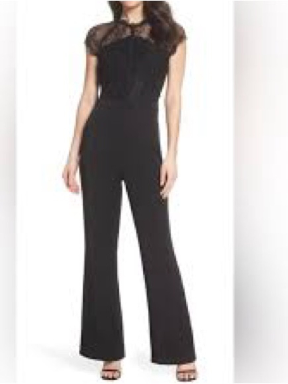 Harlyn Elegant Jumsuit - Black Lace-Top Wide-Leg Jumpsuit - Womens, Small